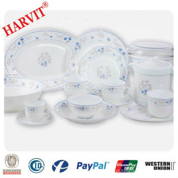 28pcs Opal Glassware Dinner Set com impressão azul